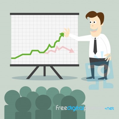 Business Man With Chart Presentation To People Stock Image