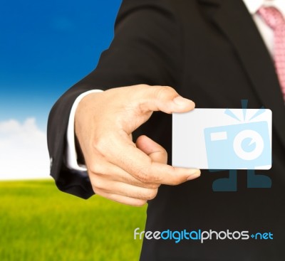 Business Man With Empty Card Stock Photo