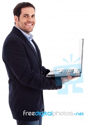 Business Man With Laptop Stock Photo