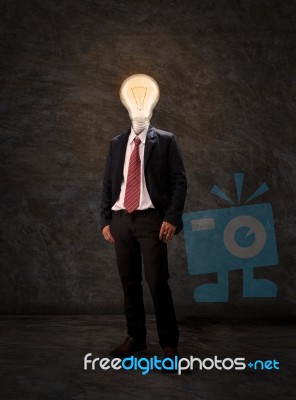 Business Man With Light Bulb Headbusiness Man With Bulb Head Stock Photo