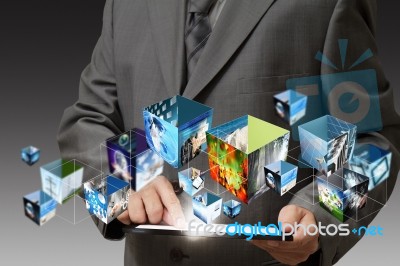 Business Man With Touch Pad Pc Stock Photo