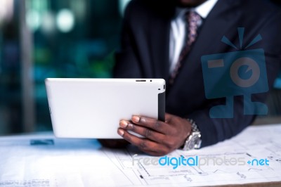 Business Man Working On Development Plan Stock Photo