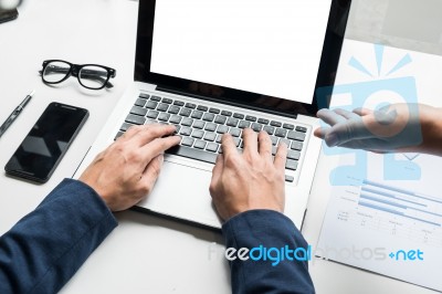 Business Man Working With Computer In Team Meeting Talking Discu… Stock Photo