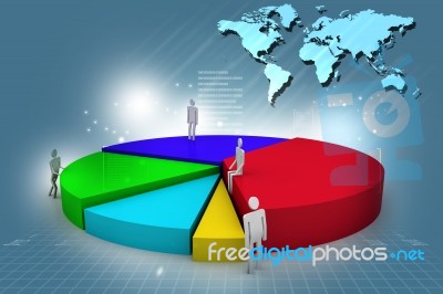 Business People And 3d Pie Chart Stock Image