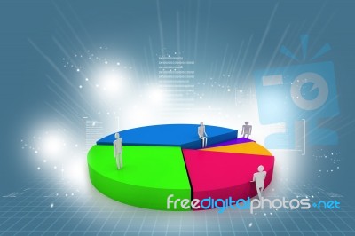 Business People And 3d Pie Chart Stock Image