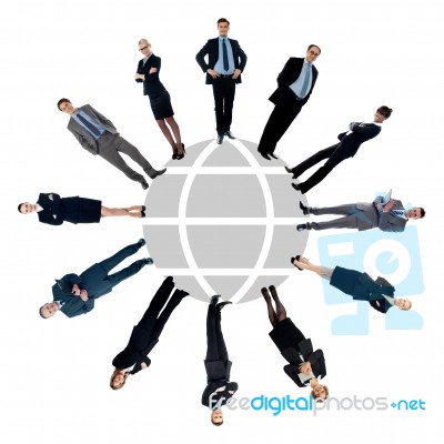 Business People Around The World Map Stock Photo