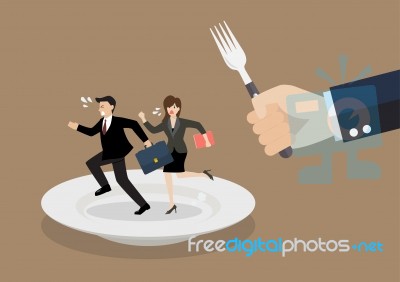 Business People Run Away From Big Hungry Man Stock Image