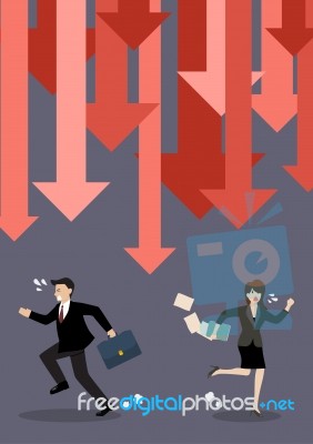 Business People Run Away From Graph Down Arrows Stock Image