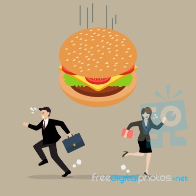 Business People Run Away From Hamburger Crisis Stock Image