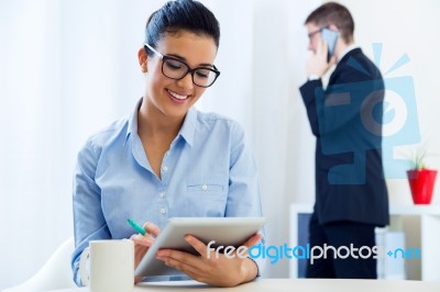 Business People Working In The Office With Digital Tablet Stock Photo