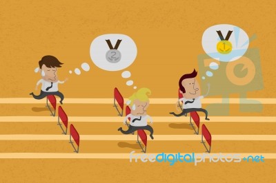 Business Persons Reaching The Goal In A Race Stock Image