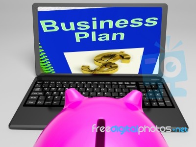 Business Plan On Laptop Showing Business Strategies Stock Image