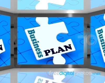 Business Plan On Screen Showing Business Strategies Stock Image