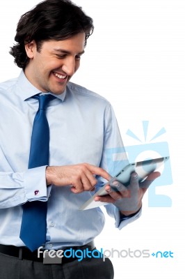 Business Professional Browsing On Tablet Pc Stock Photo