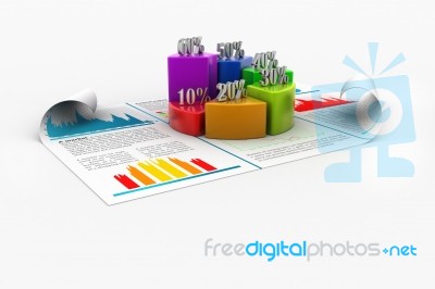 Business Report And Pie Chart With Growth Percentage Stock Image