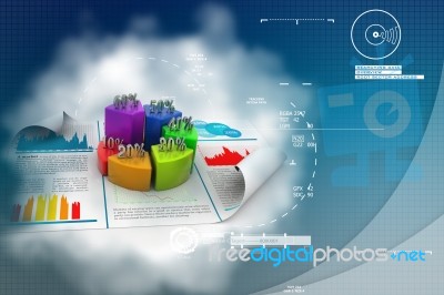 Business Report And Pie Chart With Growth Percentage Stock Image