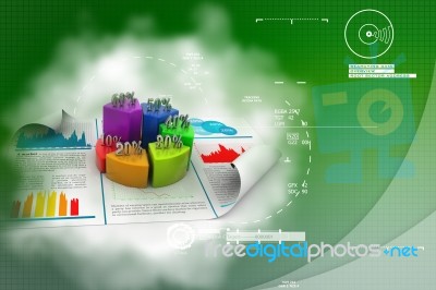 Business Report And Pie Chart With Growth Percentage Stock Image