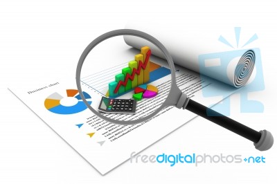 Business Report With Magnifying Glass Stock Image