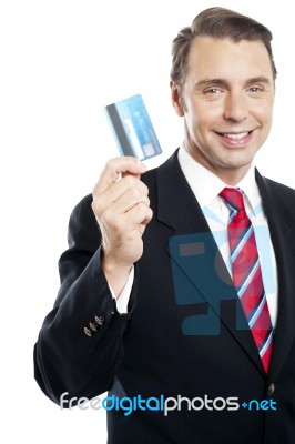 Business Representative Showing Credit Card Stock Photo