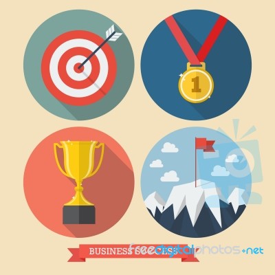 Business Success Flat Style Icons Stock Image