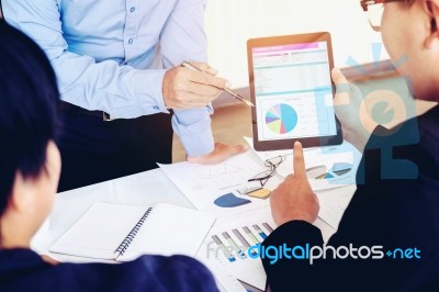 Business Team Meeting Working On Digital Tablet New Business Pro… Stock Photo