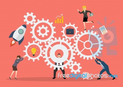 Business Teamwork Concept With Mechanism System Stock Image