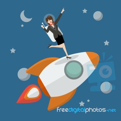 Business Woman Astronaut Standing On A Rocket Stock Image