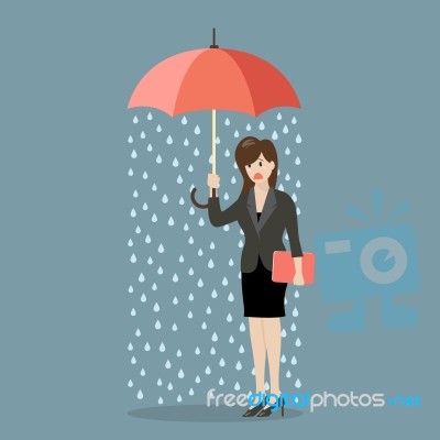 Business Woman Being Wet From Raining Instead She Holding Umbrel… Stock Image