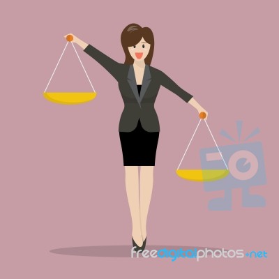 Business Woman Carrying A Balance Scale With Both Hands Stock Image