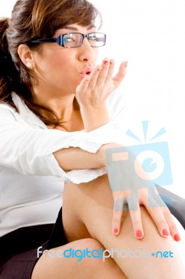 business Woman Giving Flying Kiss Stock Photo