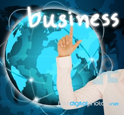 Business Woman Hand Contact Of Bussinet Button Stock Photo