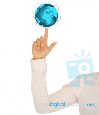 Business Woman Holding A Glowing Earth Globe Stock Photo