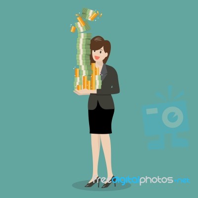 Business Woman Holding A Lot Of Money Stock Image