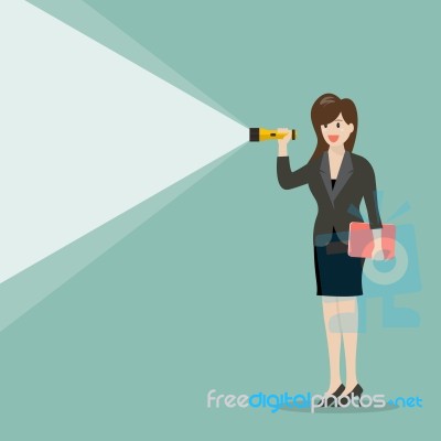 Business Woman Holding Flashlight Stock Image