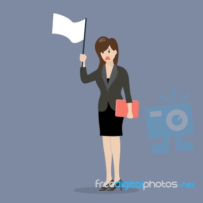 Business Woman Holds White Flag Of Surrender Stock Image