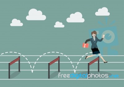 Business Woman Jumping Over Hurdle Stock Image