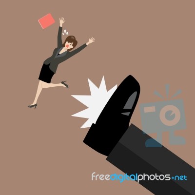 Business Woman Kicked By Her Boss Big Foot Stock Image