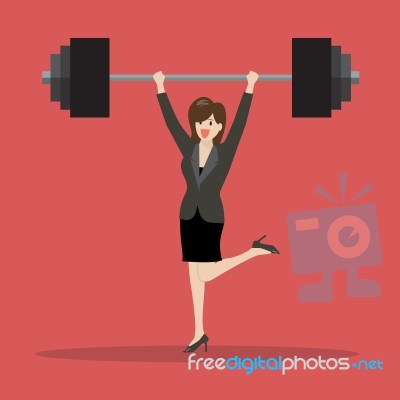 Business Woman Lifting A Heavy Weight Stock Image