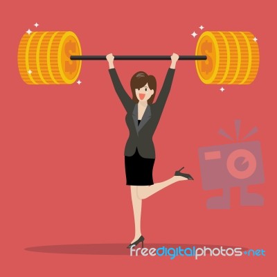 Business Woman Lifting A Heavy Weight Stock Image