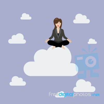 Business Woman Meditating On A Cloud Stock Image