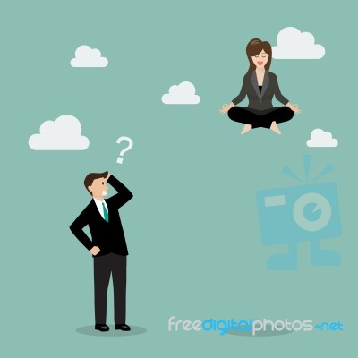 Business Woman Meditating Over His Competitor Stock Image