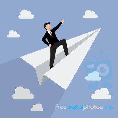 Business Woman On Paper Rocket Stock Image