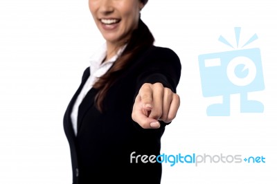 Business Woman Pointing Finger At You Stock Photo