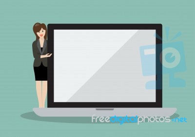 Business Woman Pointing To The Screen Of A Laptop Stock Image