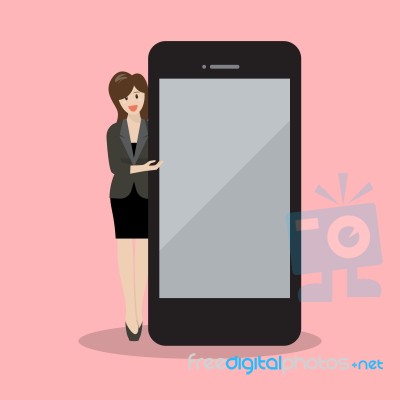 Business Woman Pointing To The Screen Of A Smartphone Stock Image