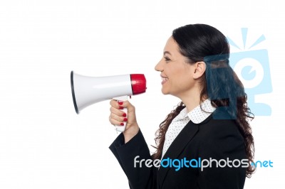 Business Woman Posing With Megaphone Stock Photo