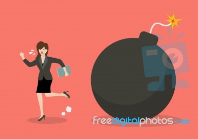 Business Woman Run Away From Bomb Stock Image