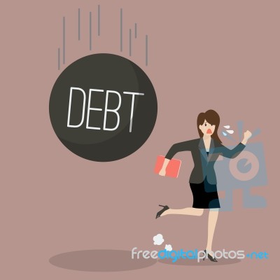 Business Woman Run Away From Heavy Debt Stock Image