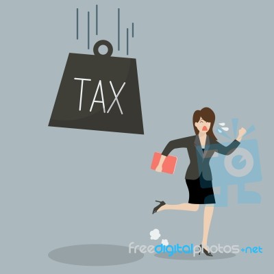 Business Woman Run Away From Heavy Tax Stock Image