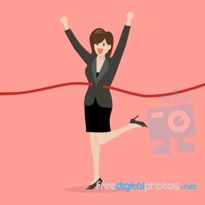 Business Woman Running At The Finish Line Stock Image